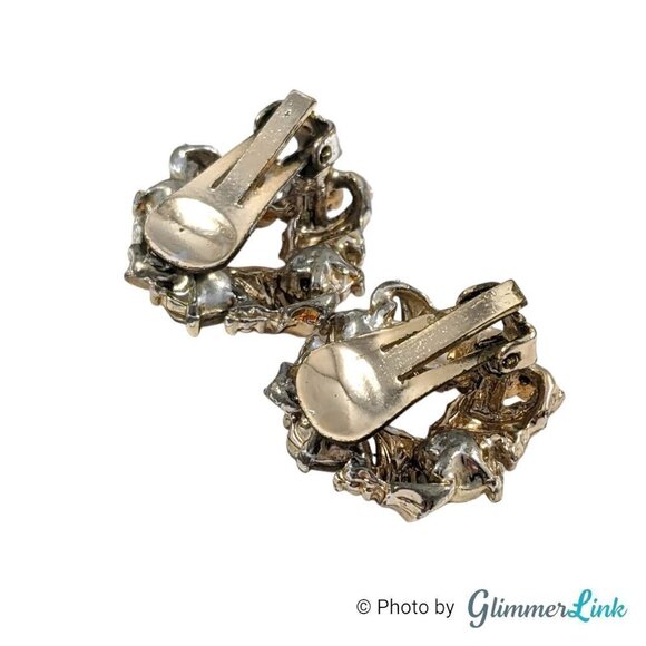 Vintage AB Aurora Borealis Circular Wreath Gold Tone Clip On Earrings - Picture 7 of 8